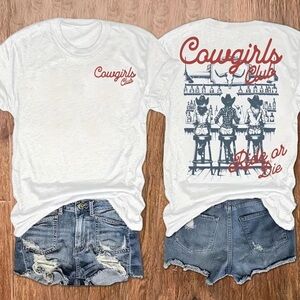WESTERN White Cowgirls Club Graphic Print Tee Shirt Crewneck Short Sleeve